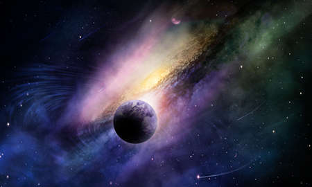 abstract space illustration, 3d image, beautiful planet in a bright nebula of stars in space,...