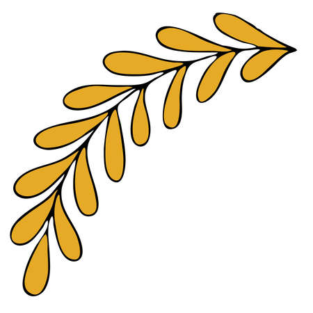 yellow leaf with veins, doodle style element, black outlineのイラスト素材