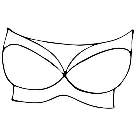 set of female sexy underwear - bra, top, top from a swimsuit, vector elements in doodle style with black outlineのイラスト素材