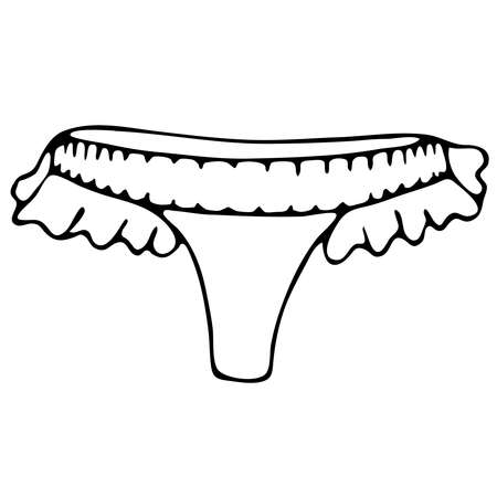 set of female sexy underwear - cute lace lace briefs with ruffles, vector elements in doodle style with black outlineのイラスト素材