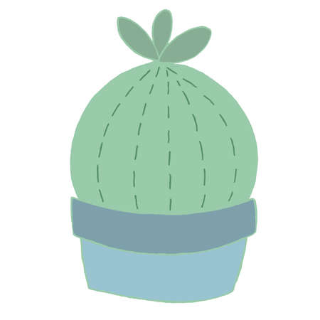 cute green cactus in a blue pot, decorative element, kids toy, vector element with decorative stitching seamのイラスト素材