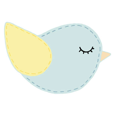 cute kawaii blue bird with yellow wing decorative element kids toy vector element with decorative stitching seamのイラスト素材