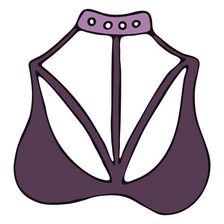 set of female sexy underwear - bra, top with straps and straps, Violet elements in doodle style with black outlineのイラスト素材