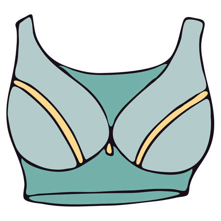 set of women underwear - sports top, blue elements in doodle style with black outlineのイラスト素材
