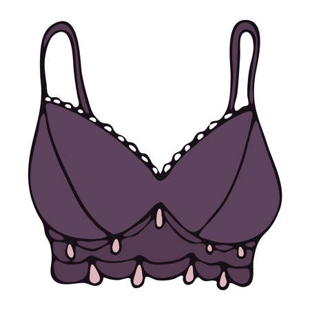 set of female sexy underwear - bra, top, top from a swimsuit, Violet elements in doodle style with black outlineのイラスト素材