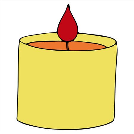 yellow candle for home decoration, fire ,, cute winter doodles, vector set of elements in doodle styleのイラスト素材