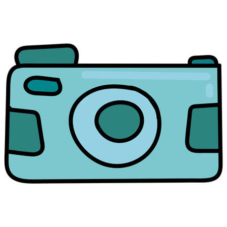 cute blue camera, vector color element in doodle style, cute drawing for kidsのイラスト素材