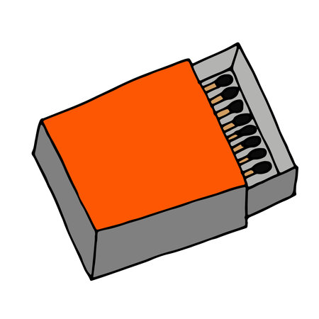 orange box of matches, vector doodle style element, black outlineのイラスト素材