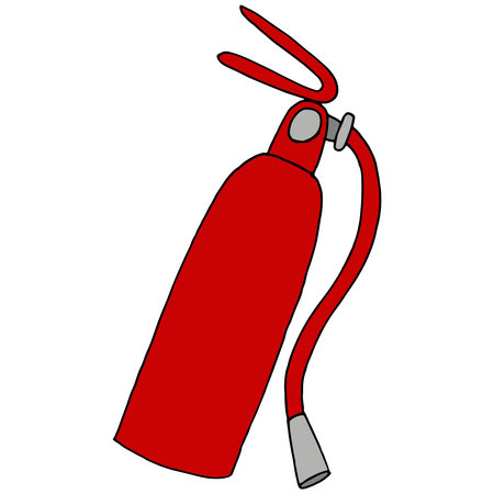 red fire extinguisher firefighter to extinguish fires, doodle style vector element, black outlineのイラスト素材