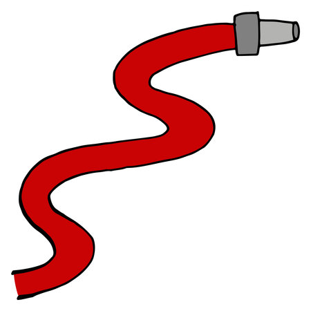 red fire hose for extinguishing fires, doodle style vector element, black outlineのイラスト素材