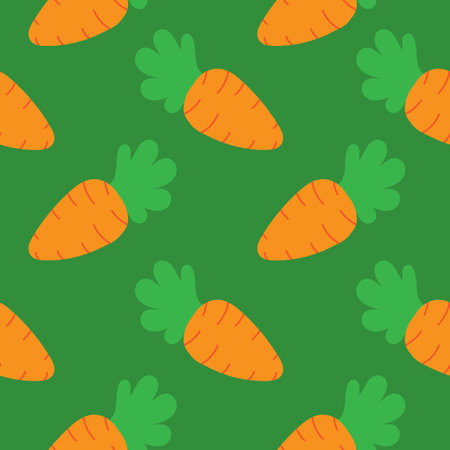 orange carrots, vector seamless pattern on a green backgroundのイラスト素材