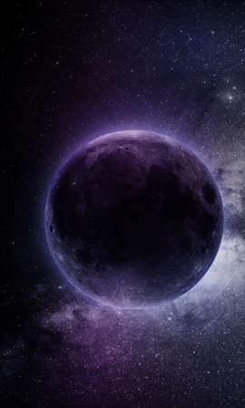 abstract space 3D illustration, 3d image, 3d rendering, background image, bright moon among...
