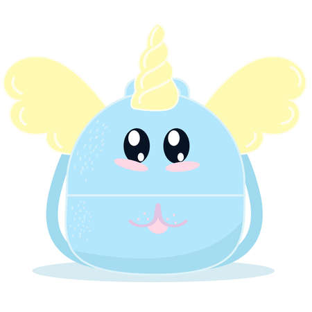 kids funny backpack in the form of a unicorn with wings, vector element in flat styleのイラスト素材