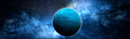 abstract blue planet in space, nebula, stars shine and shine, 3d illustration, rendering, 3d imageの写真素材