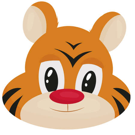 cute tiger muzzle is a symbol of the new year according to the Eastern calendar, vector illustration in a flat styleのイラスト素材