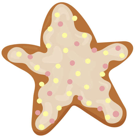 cute Christmas gingerbread in icing and sprinkling - Christmas children s picture, vector illustration in flat styleのイラスト素材