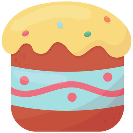 traditional easter cake with yellow icing and sugar sprinkles, cute flat style vector element isolated on white backgroundのイラスト素材