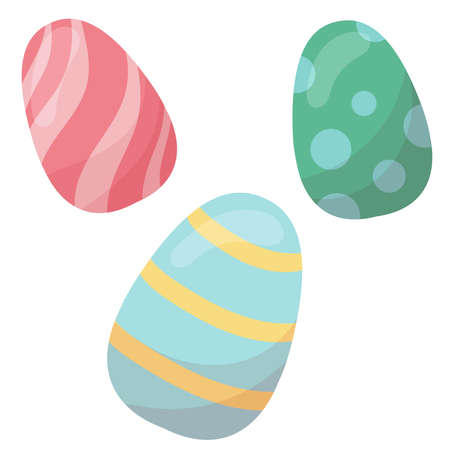 set of colorful decorative easter eggs with simple patterns - red, green, blue, cute vector element in flat style isolated on white backgroundのイラスト素材