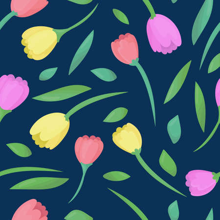 spring flowers tulips - bouquet for easter or international women's day, cute vector seamless...