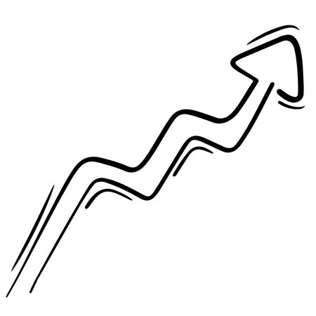 arrow graphics, charts, unstable growth, vector isolated element in doodle style, black outline, white background, business doodlesのイラスト素材