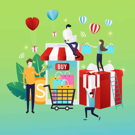 Vector concept about website pages online shop, Concept Marketing online on mobile, Shop online, sale.のイラスト素材