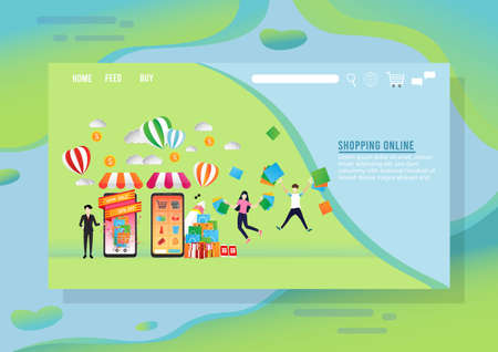 Vector concept about website pages online shop, Concept Marketing online on mobile, Shop online, sale.のイラスト素材