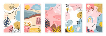 Abstract art pastel backgrounds creative with minimal trendy style, Screen on mobile, Template...