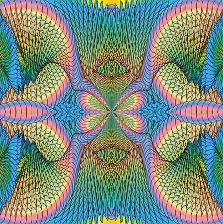 Kaleidoscopic bright rainbow pattern. The image is computer graphics, created using various...