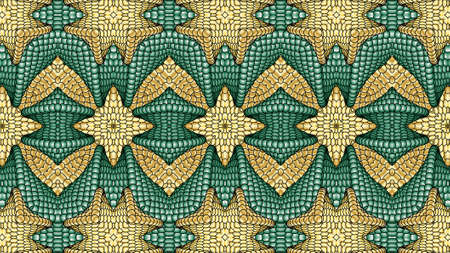 Green and gold abstract symmetric background is computer graphics and can be used in the design of textiles, in the printing industry, in a variety of design projectsの写真素材