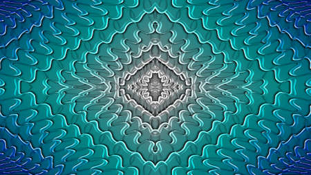 Turquoise and blue abstract symmetric background is computer graphics and can be used in the design of textiles, in the printing industry, in a variety of design projectsの写真素材