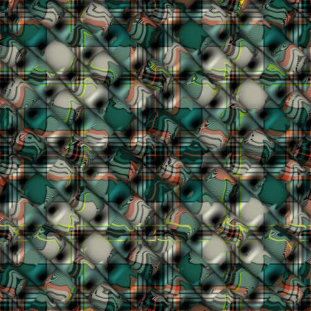 Green stylized checkered background for prints, fabrics, designs, clothes. A cell is like a Scottish tartanの写真素材