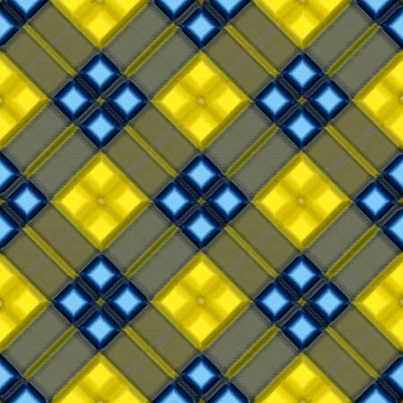 Yellow and blue stylized checkered background for prints, fabrics, designs, clothes. A cell is like a Scottish tartanの写真素材
