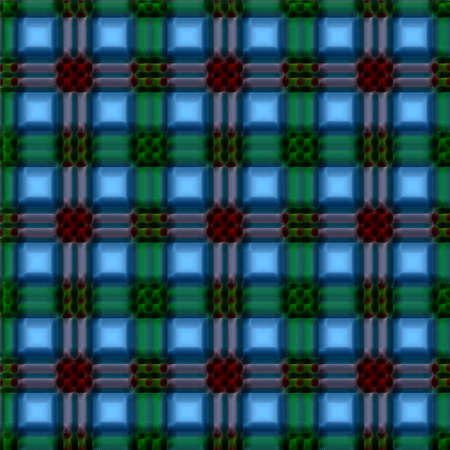 Green and blue stylized checkered background for prints, fabrics, designs, clothes. A cell is like a Scottish tartanの写真素材