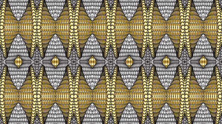 Gold and silver abstract symmetric background is computer graphics and can be used in the design of...