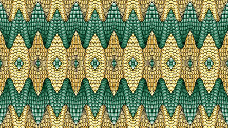 Green and gold abstract symmetric background is computer graphics and can be used in the design of textiles, in the printing industry, in a variety of design projectsの写真素材
