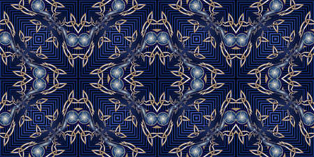 Gold and blue abstract symmetric background is computer graphics and can be used in the design of textiles, in the printing industry, in a variety of design projectsの写真素材
