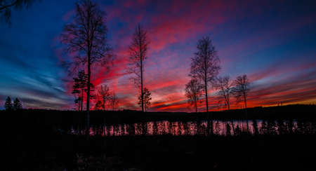 magical sunset at the lake in Sweden