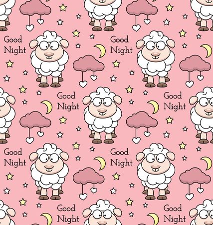Vector seamless pattern with lamb, moon, cloud and stars. Children vector illustration.のイラスト素材