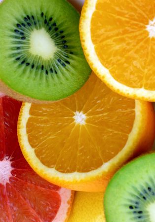 Set of different fresh fruits. Colorful background.の写真素材