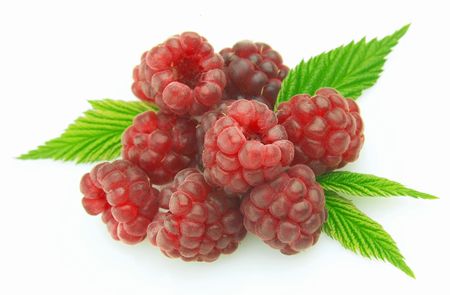 Ripe raspberry with leaves