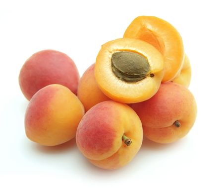 Heap ripe apricot on white backgroundの写真素材