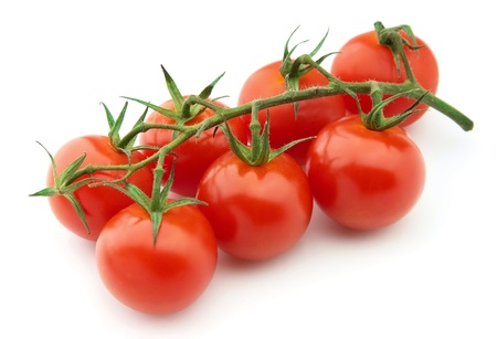 Ripe branch tomato on white backgroundの写真素材
