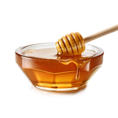 Liquid honey on white backgrounds. Health food. generated AI.の素材