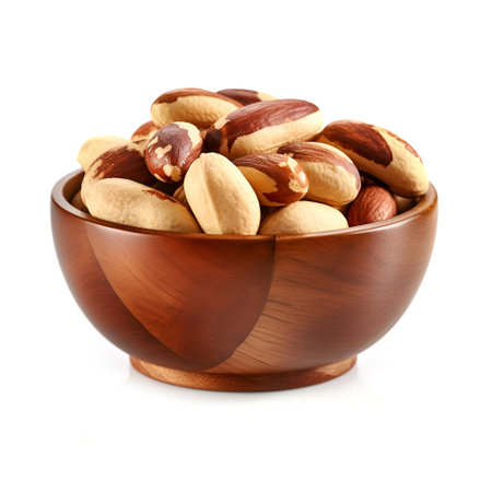 Brazil nuts in plate on white backgrounds.の素材