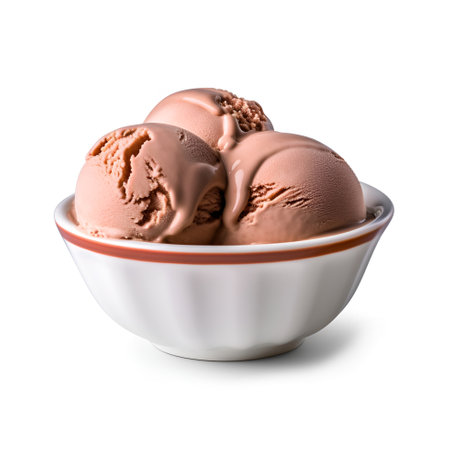 Chocolate ball ice cream with chocolate sauce. AI generatedの素材