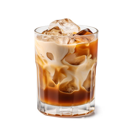Glasses of coffee milk and rum in glass on white backgrounds. Generated AIの素材