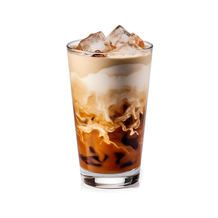 Glasses of coffee milk in glass on white backgrounds. Generated AIの素材