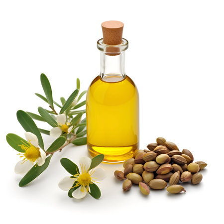 Jojoba oil with jojoba plant.Ai generative. illustrationの素材