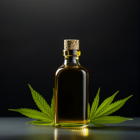 CBD oil in bottle on black backgrounds. Generated AIの素材