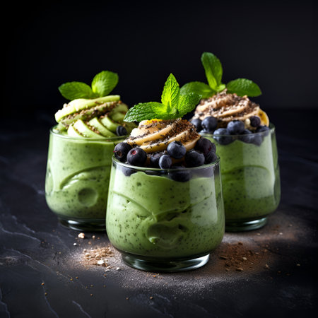 Vitamins smoothie with spirulina and sativa in glasses on white backgrounds. Generated AIの素材